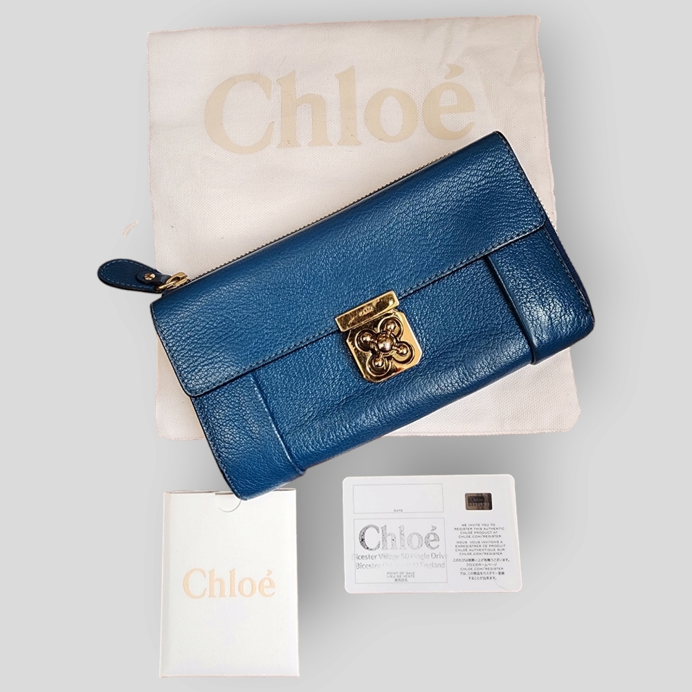 CHLOÉ Elsie Blue Leather Continental Long Wallet,  Vintage